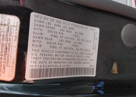 2008 Porsche Cayenne z USA, uszkodzony, nr VIN WP1AA29PX8LA12792